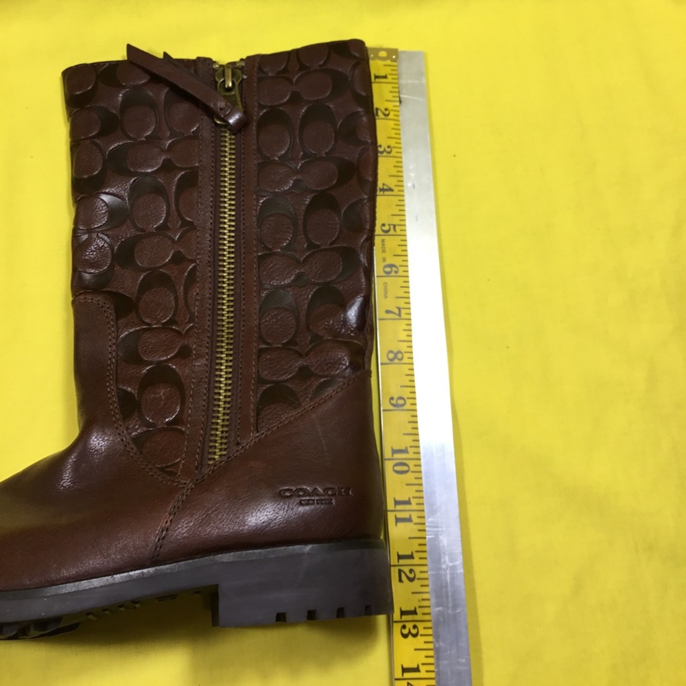 Coach Brown Leather Valentine Mid-Calf Logo-Embossed Boot with Gold-Zip SZ 8 - Picture 6 of 12